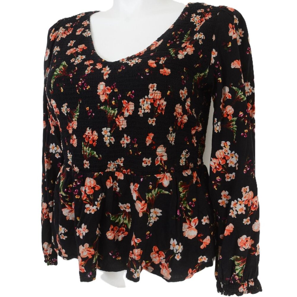 Old Navy Smocked Long-Sleeve V-Neck Boho Cottagecore Flowy Blouse Women's XL